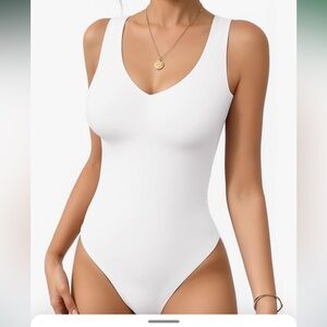 MANGOPOP Women's Deep V Neck Tank Top Bodysuit Sexy Thong Double Lined size S